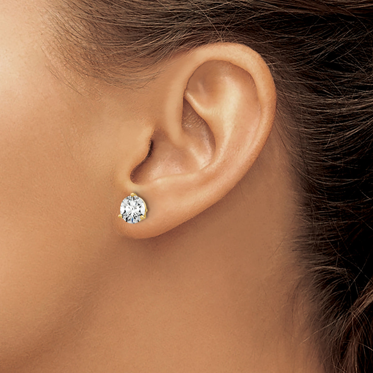 Lab Grown Diamond Gold 3-Prong Solitaire Earrings with Screw Backs - 14k Yellow Gold / 2 ctw. / VS+ F+
