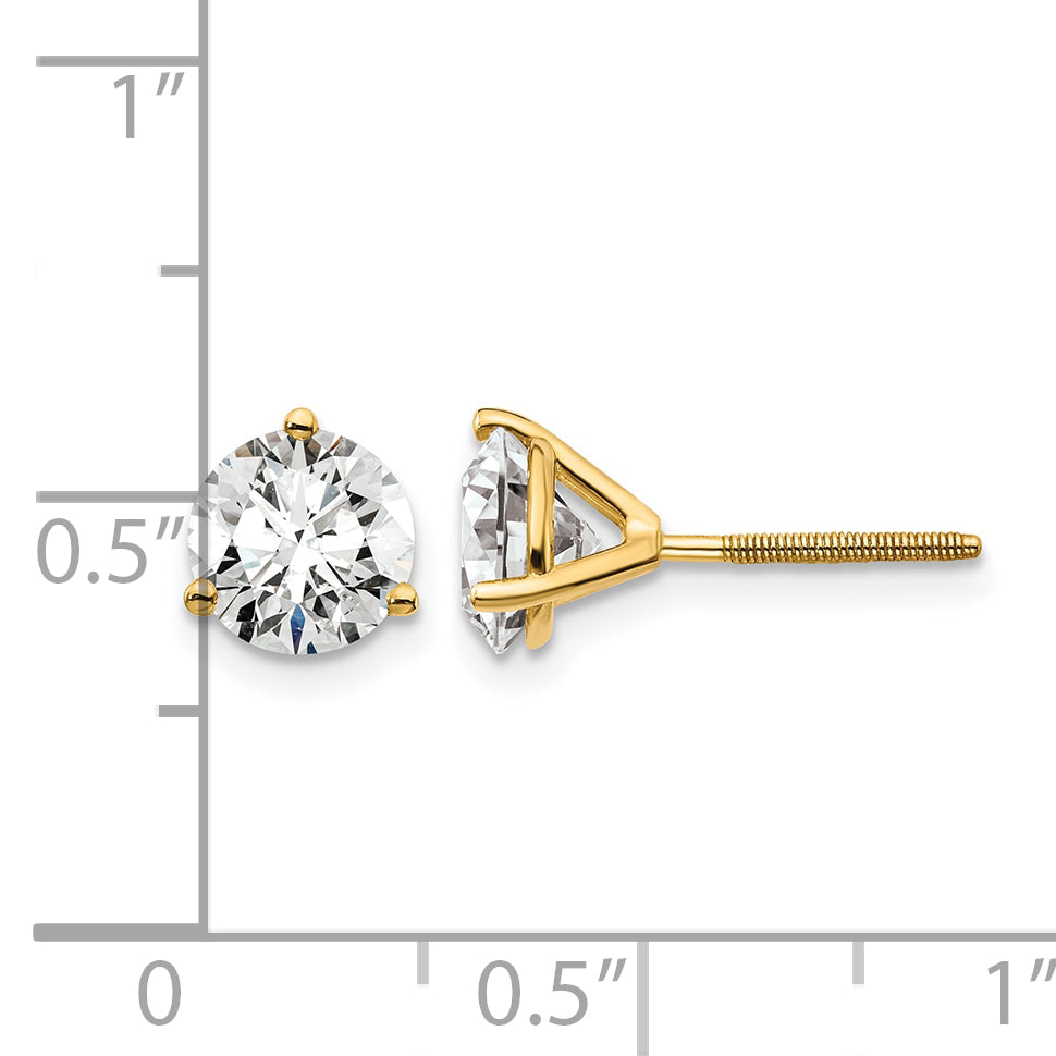 Lab Grown Diamond Gold 3-Prong Solitaire Earrings with Screw Backs - 14k Yellow Gold / 2 ctw. / VS+ F+