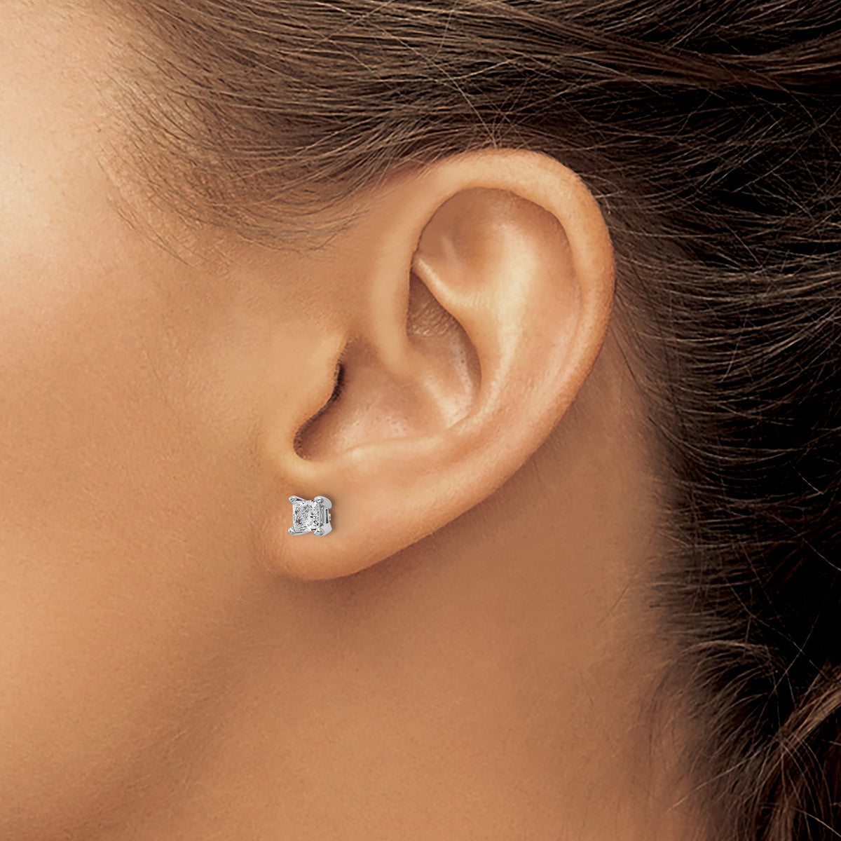 Lab Grown Diamond Princess Solitaire Earrings - 14k White Gold / 5/8 ctw. / VS+ F+ Certified