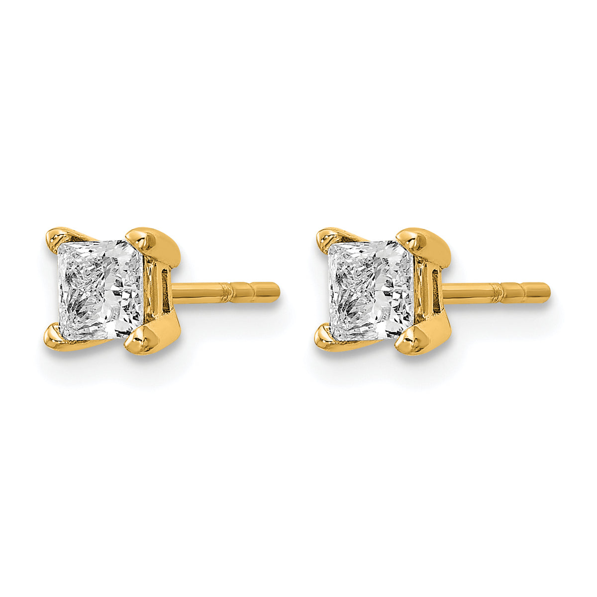 Lab Grown Diamond Princess Solitaire Earrings - 14k Yellow Gold / 5/8 ctw. / VS+ F+ Certified