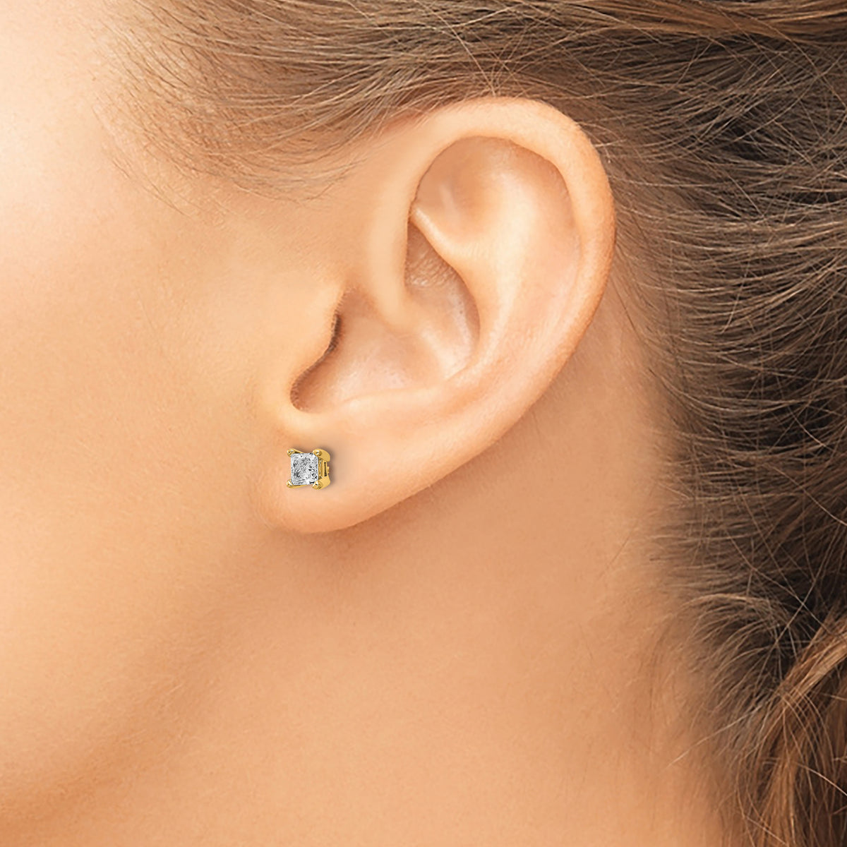 Lab Grown Diamond Princess Solitaire Earrings - 14k Yellow Gold / 5/8 ctw. / VS+ F+ Certified