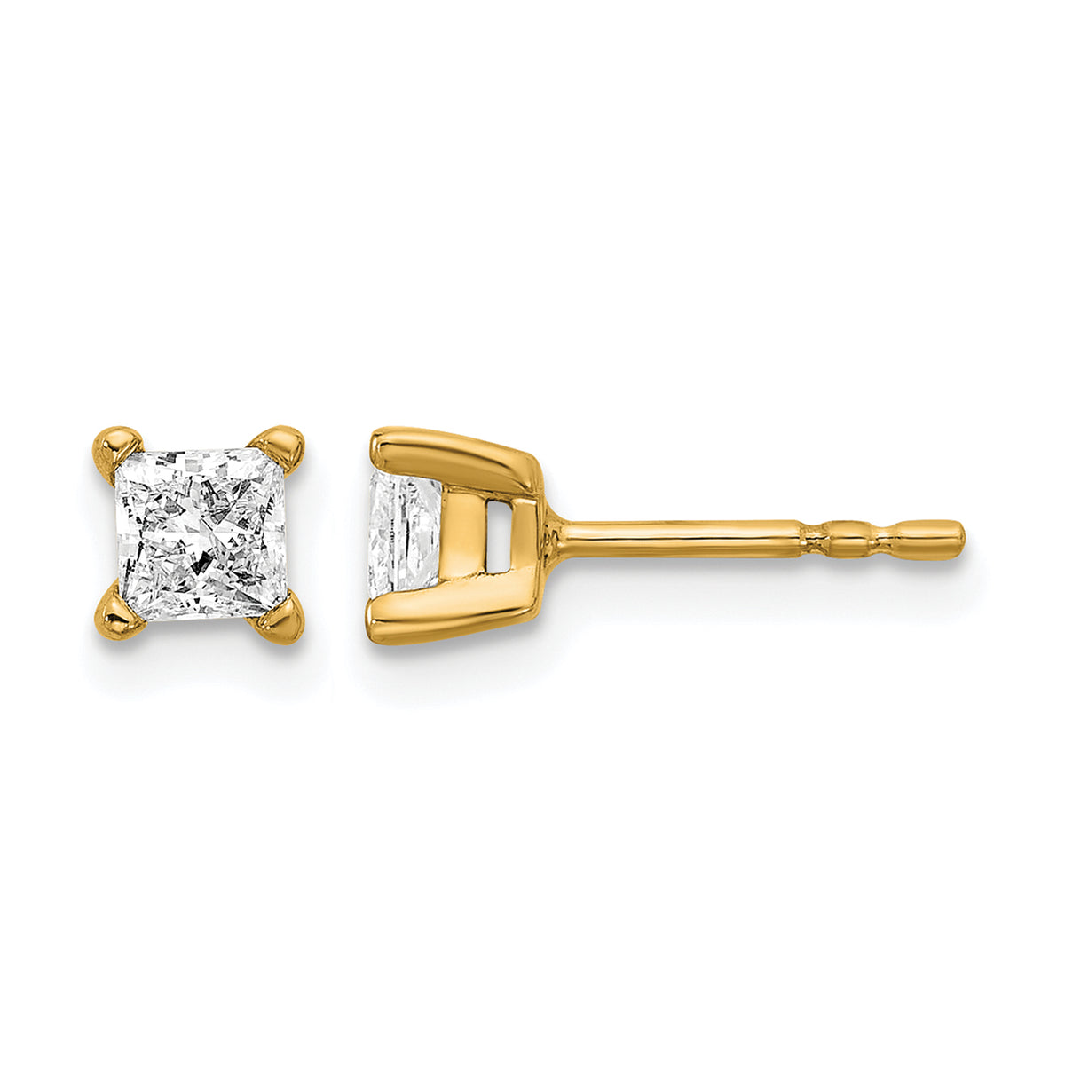 Princess Lab Grown Diamond Studs - 14k Yellow Gold / 5/8 ctw. / VS+ F+