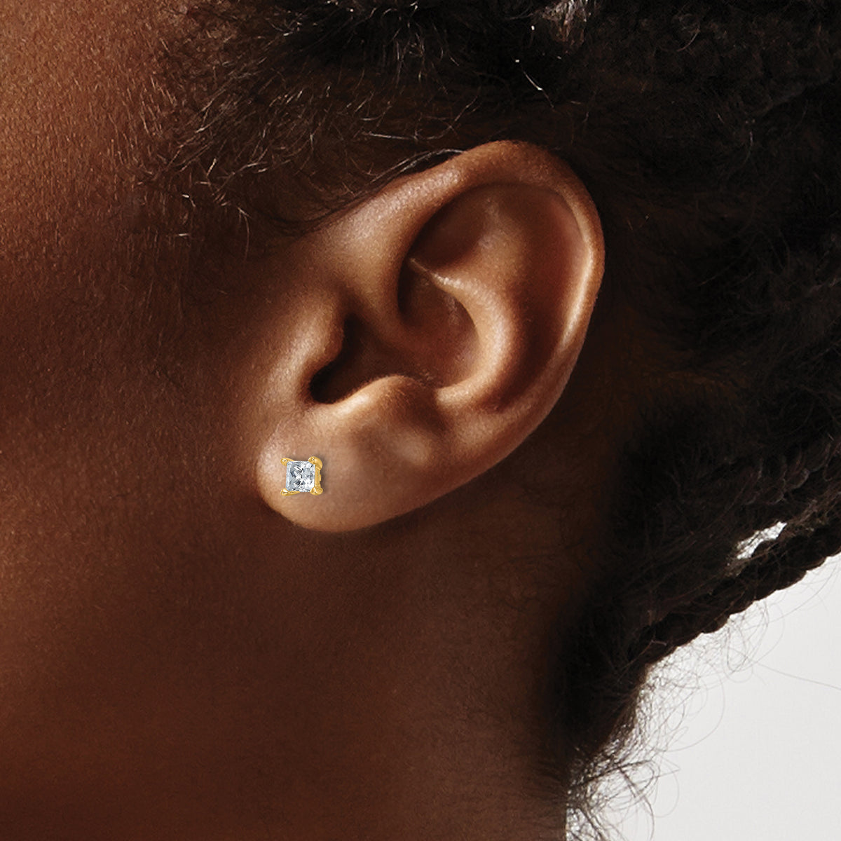 Lab Grown Diamond Princess Solitaire Earrings - 14k Yellow Gold / 2/3 ctw. / VS/SI+ G+ Certified