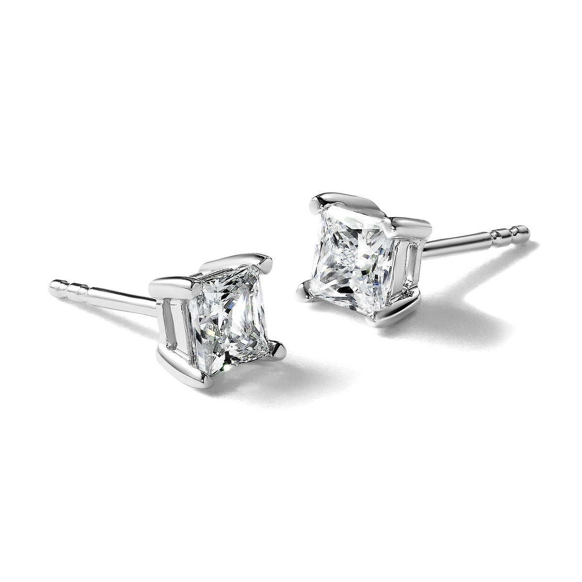 Lab Grown Diamond Princess Solitaire Earrings - 14k White Gold / 1 ctw. / VS/SI+ G+ Certified