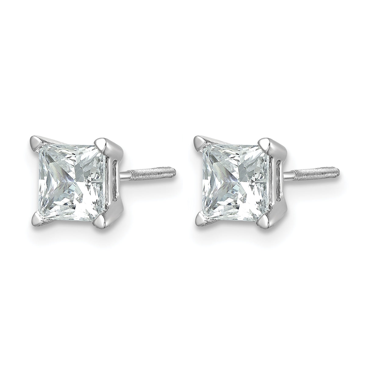 Princess Lab Grown Diamond Studs with Screw Backs - 14k White Gold