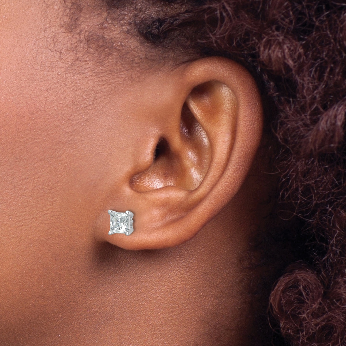 Princess Lab Grown Diamond Studs with Screw Backs - 14k White Gold