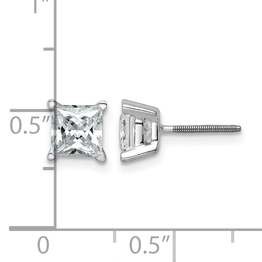 Princess Lab Grown Diamond Studs with Screw Backs - 14k White Gold