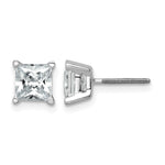 Princess Lab Grown Diamond Studs with Screw Backs - 14k White Gold