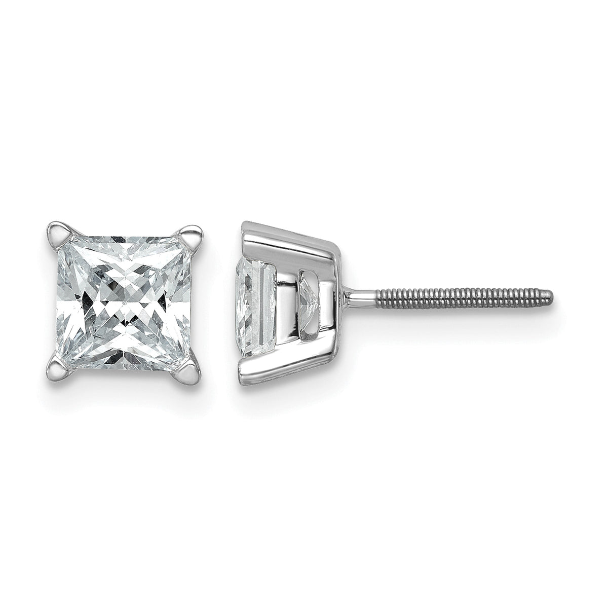 Princess Lab Grown Diamond Studs with Screw Backs - 14k White Gold#14k White Gold