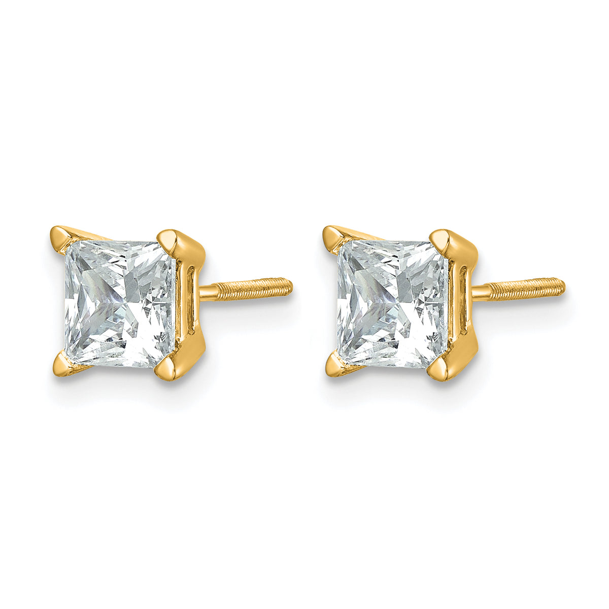 Princess Lab Grown Diamond Studs with Screw Backs - 14k Yellow Gold