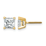 Princess Lab Grown Diamond Studs with Screw Backs - 14k Yellow Gold