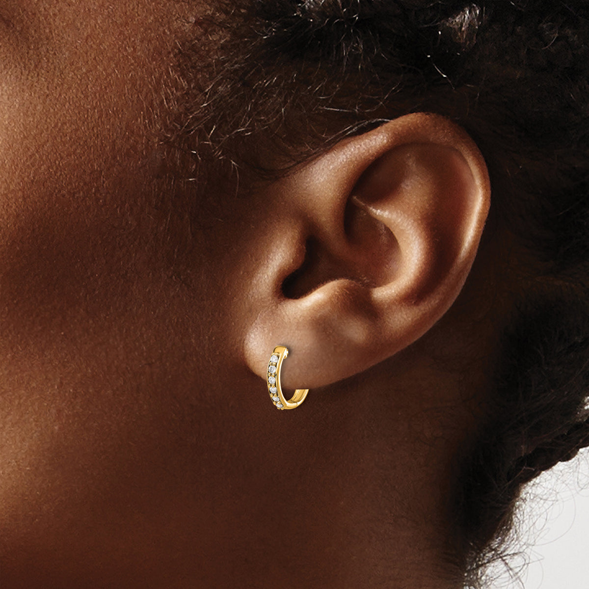 Diamond Round Hinged Hoop Earrings - 10k Yellow Gold / None / 1/8 ctw.