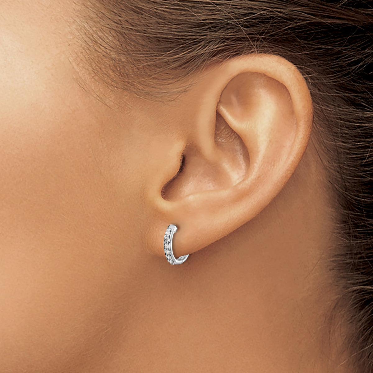 Diamond Round Hinged Hoop Earrings - 14k White Gold / Diamond / 1/8 ctw.