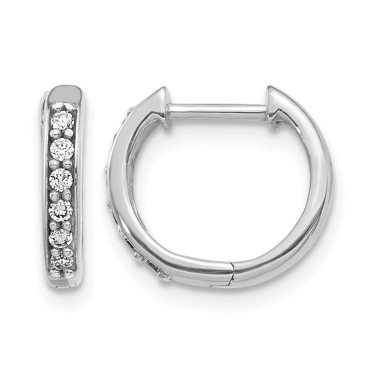Diamond Round Hinged Hoop Earrings - 14k White Gold / Diamond / 1/8 ctw.