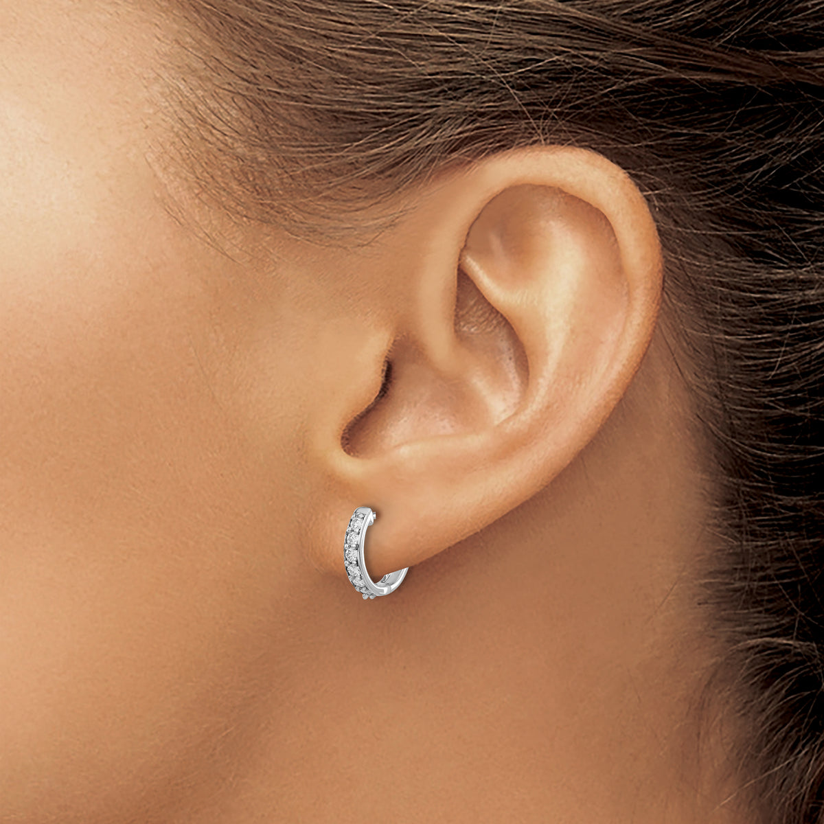 Diamond Round Hinged Hoop Earrings - 14k White Gold / Diamond / 1/4 ctw.