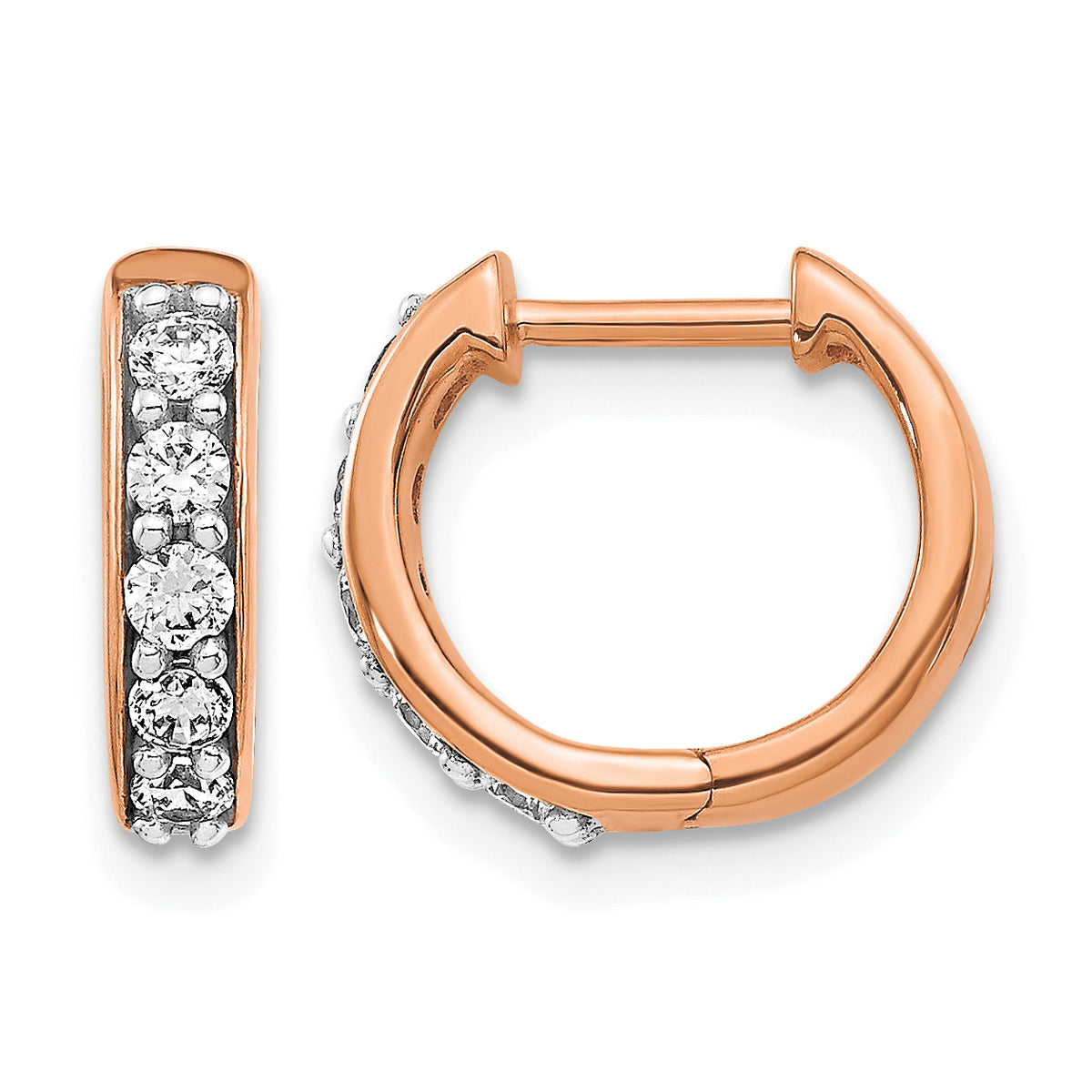 Diamond Round Hinged Hoop Earrings - 14k Rose Gold / Diamond / 1/3 ctw.