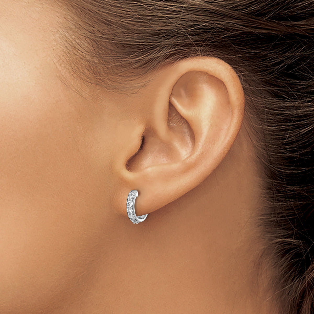 Diamond Round Hinged Hoop Earrings - 14k White Gold / Diamond / 1/2 ctw.
