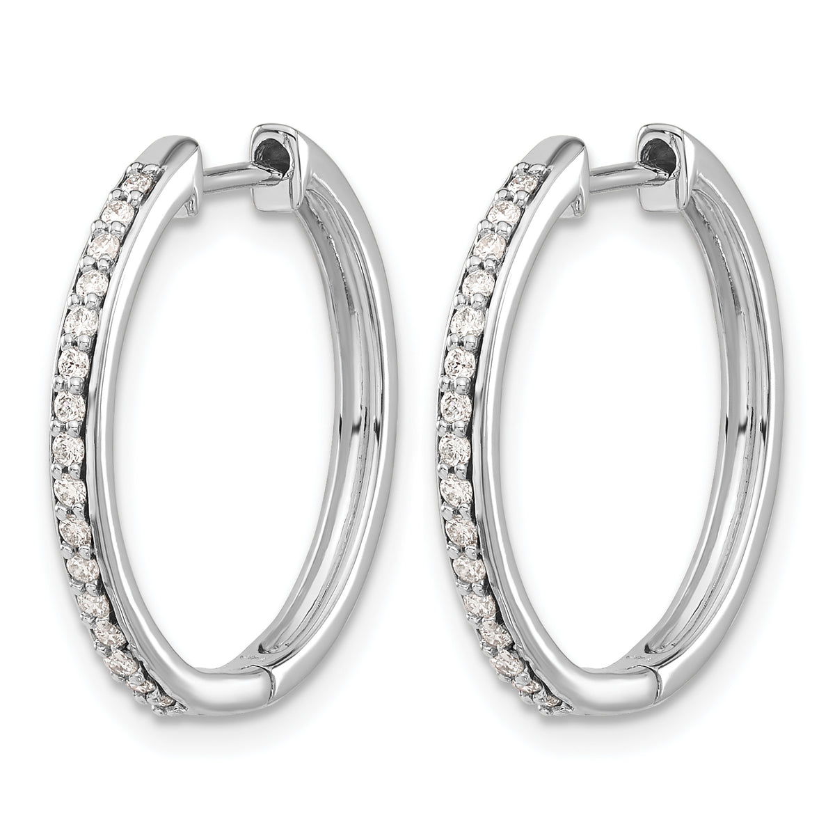 14k Gold 22mm Diamond Hinged Hoop Earrings, view 2 - 14k White Gold / 1/4 ctw.