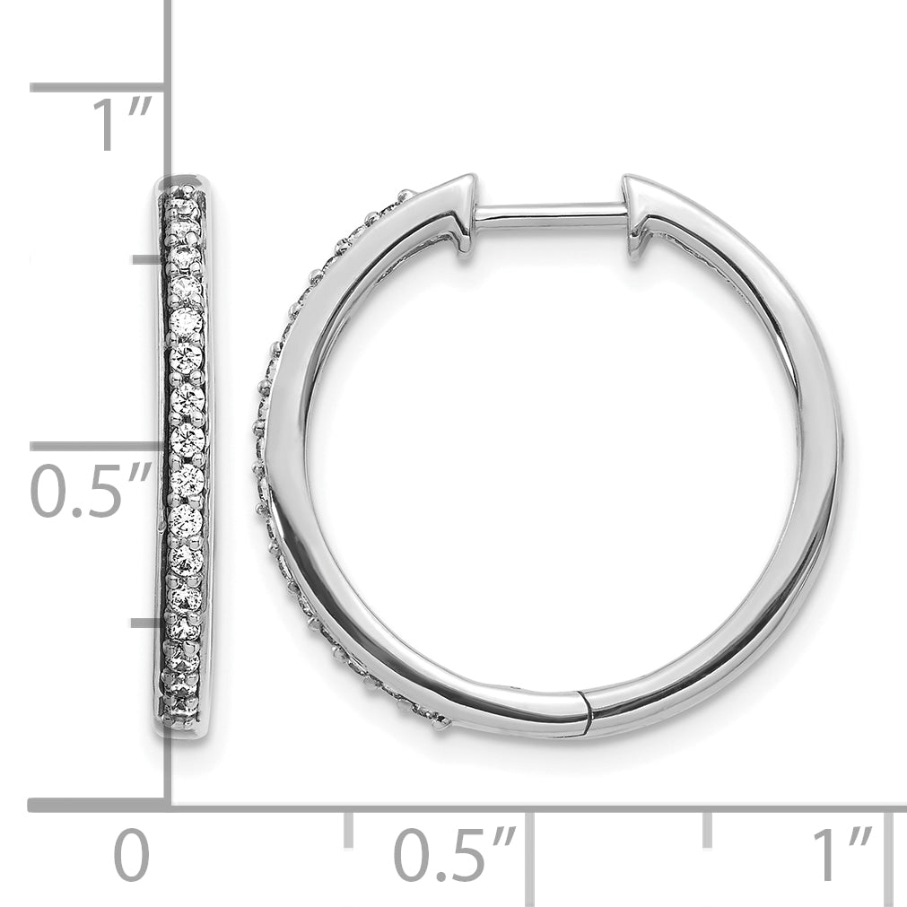 14k Gold 22mm Diamond Hinged Hoop Earrings, shown with a ruler for scale - 14k White Gold / 1/4 ctw.