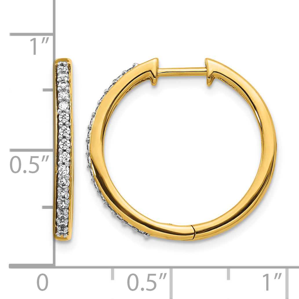 14k Gold 22mm Diamond Hinged Hoop Earrings, shown with a ruler for scale - 14k Yellow Gold / 1/4 ctw.