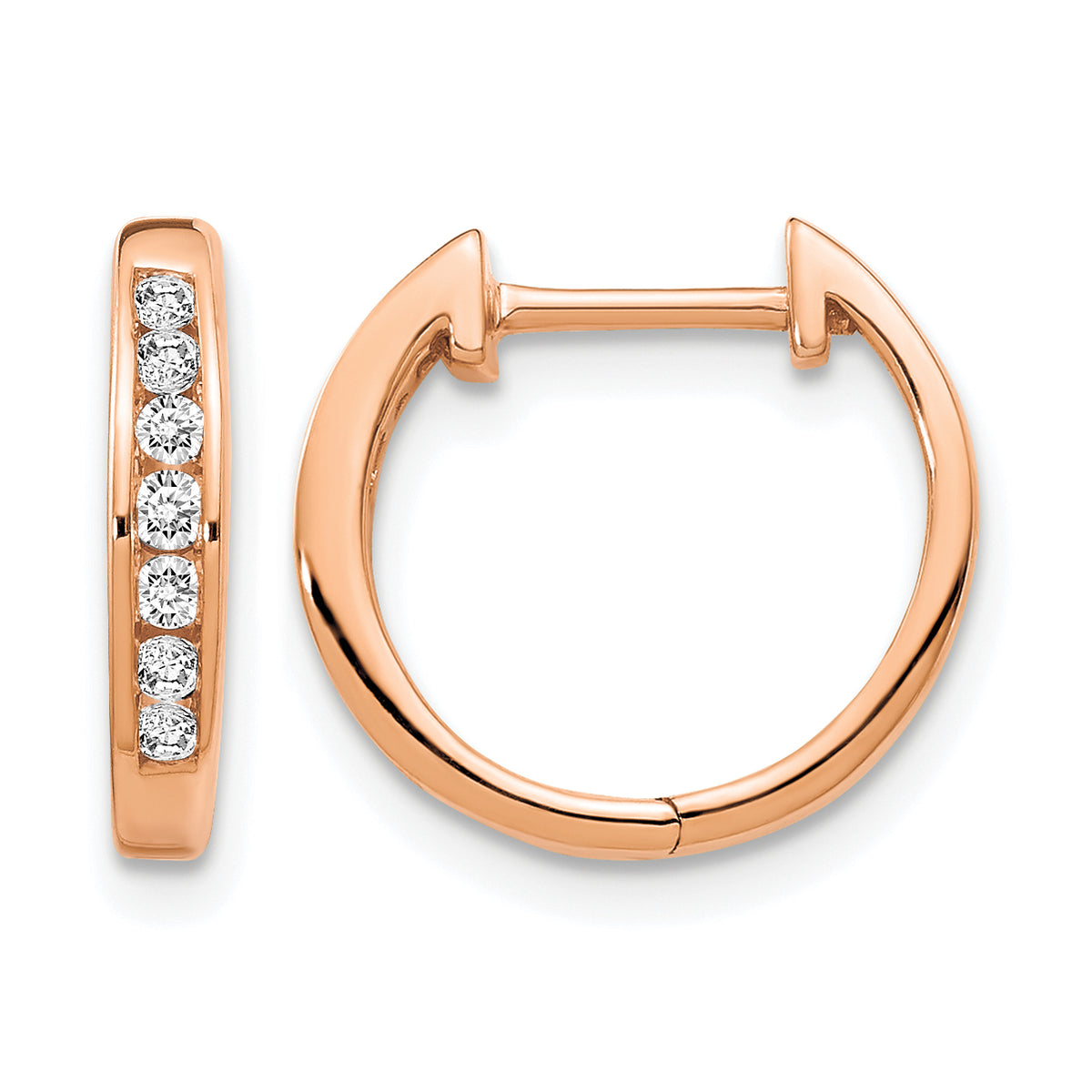 Polished Diamond Round Hinged Hoop Earrings - 10k Rose Gold / 1/5 ctw. / None