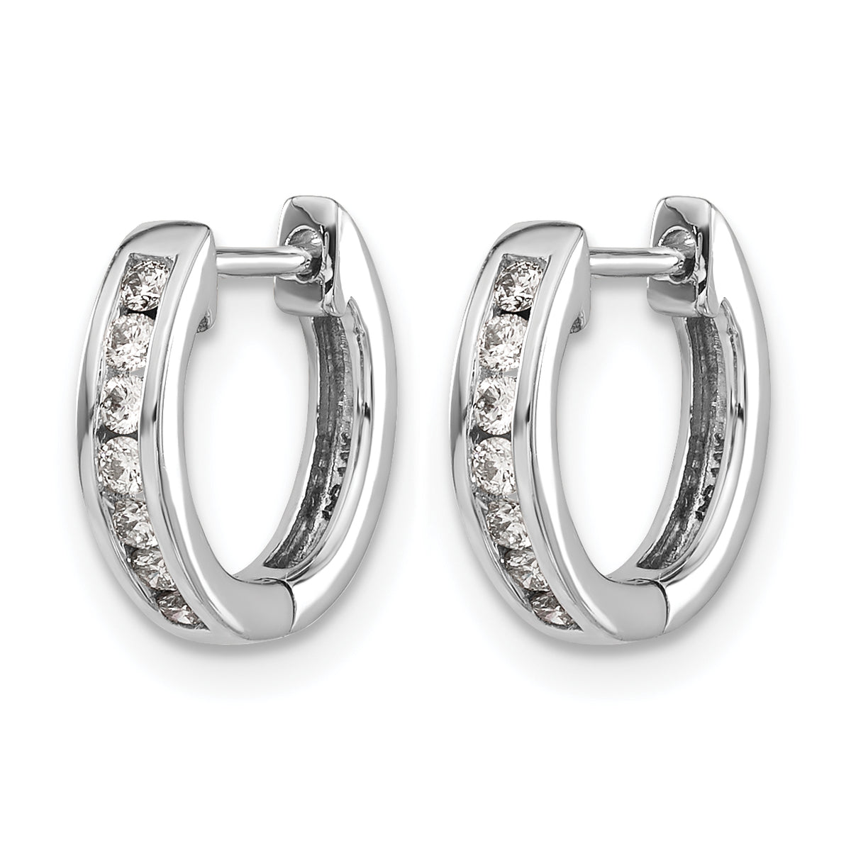 Polished Diamond Round Hinged Hoop Earrings - 14k White Gold / 1/5 ctw. / Diamond