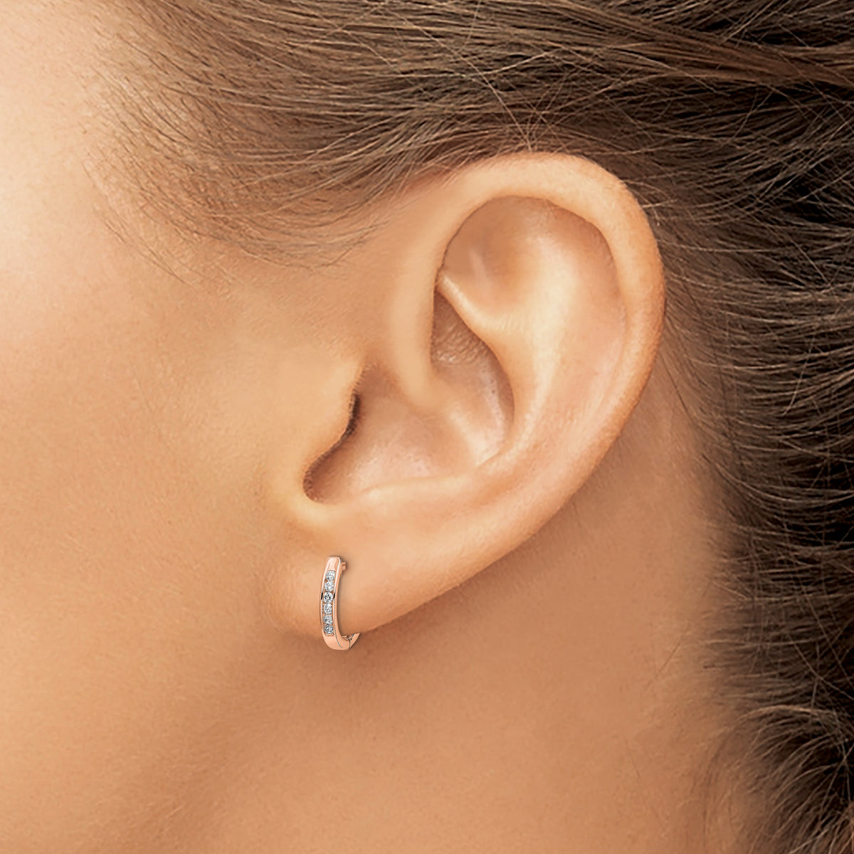 Gold Diamond Hinged Hoop Earrings - 14k Rose Gold