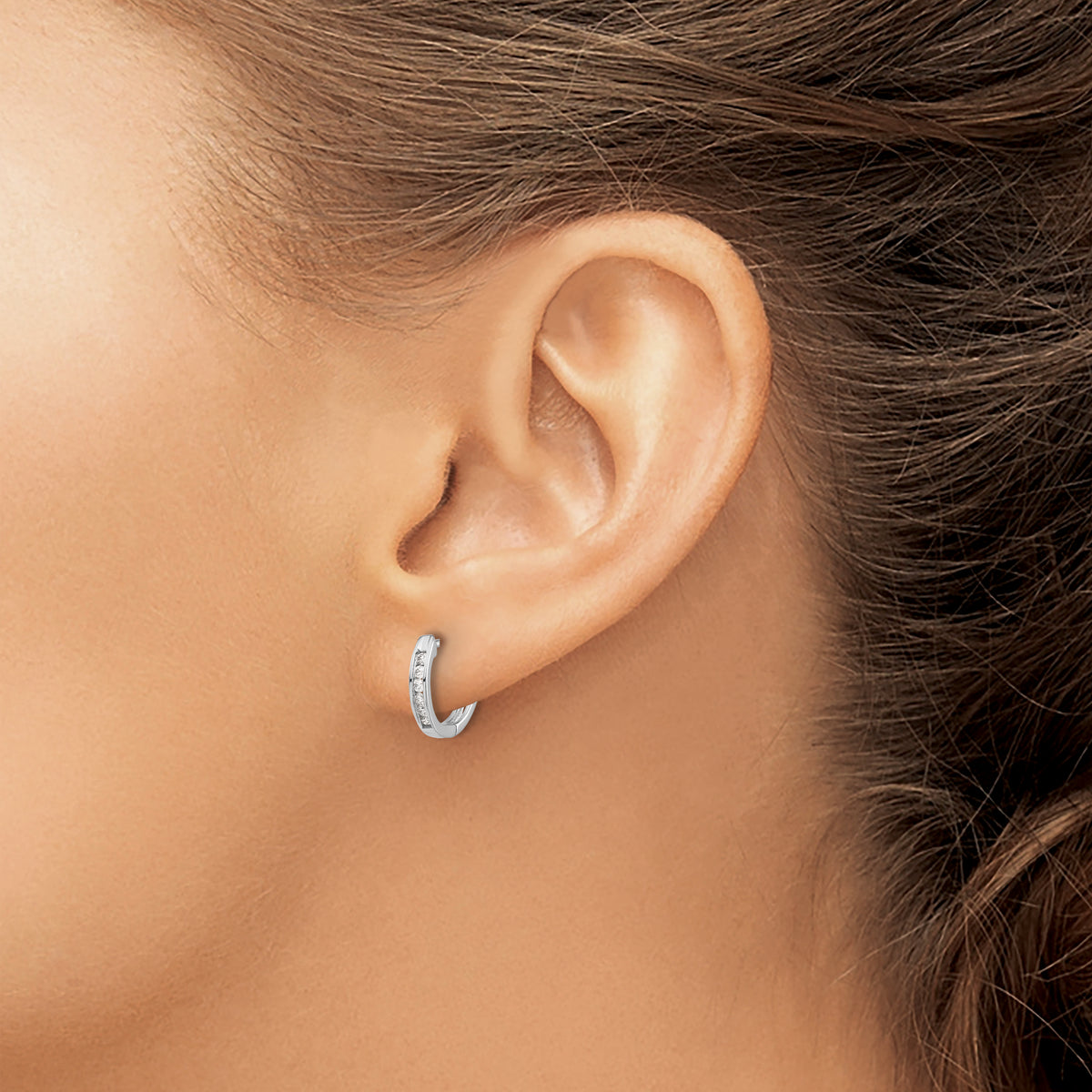 Gold Diamond Hinged Hoop Earrings - 14k White Gold