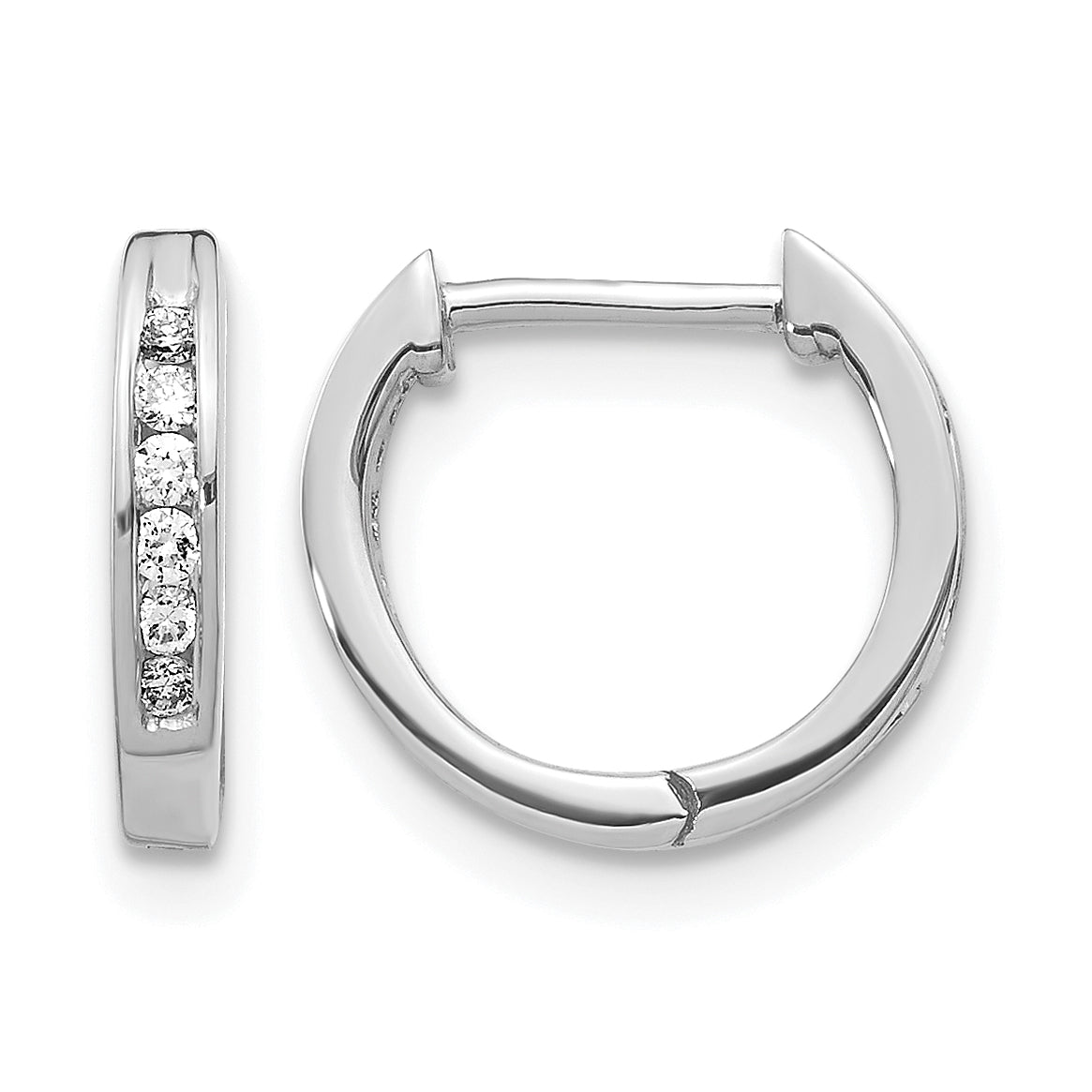 Gold Diamond Hinged Hoop Earrings - 14k White Gold
