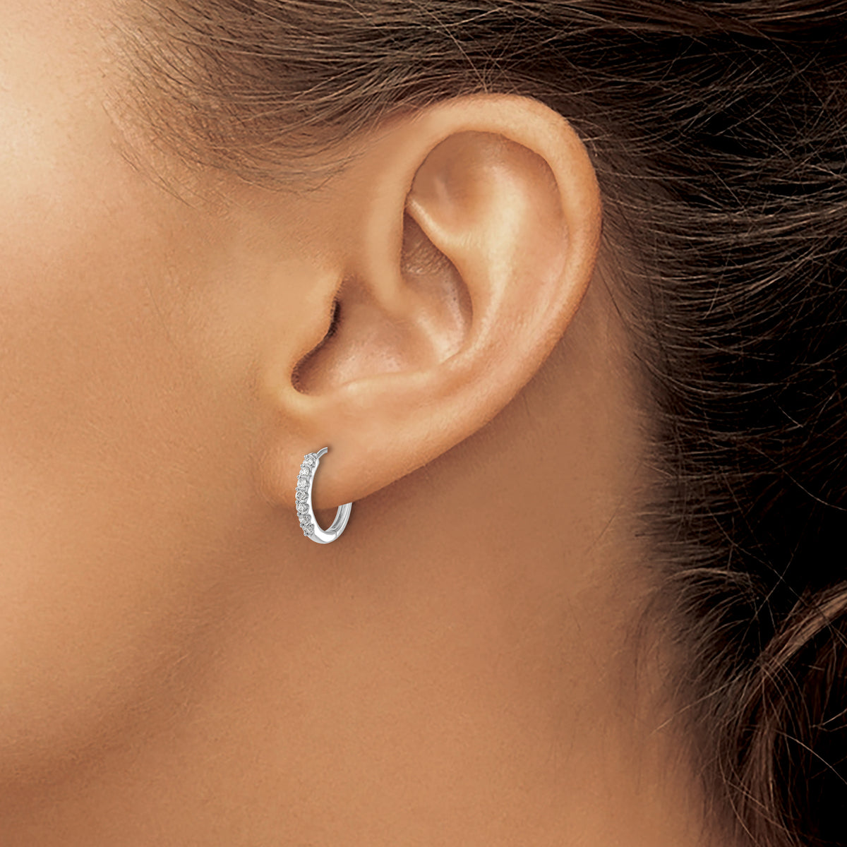 Diamond Hinged Hoop Earrings - 14k White Gold