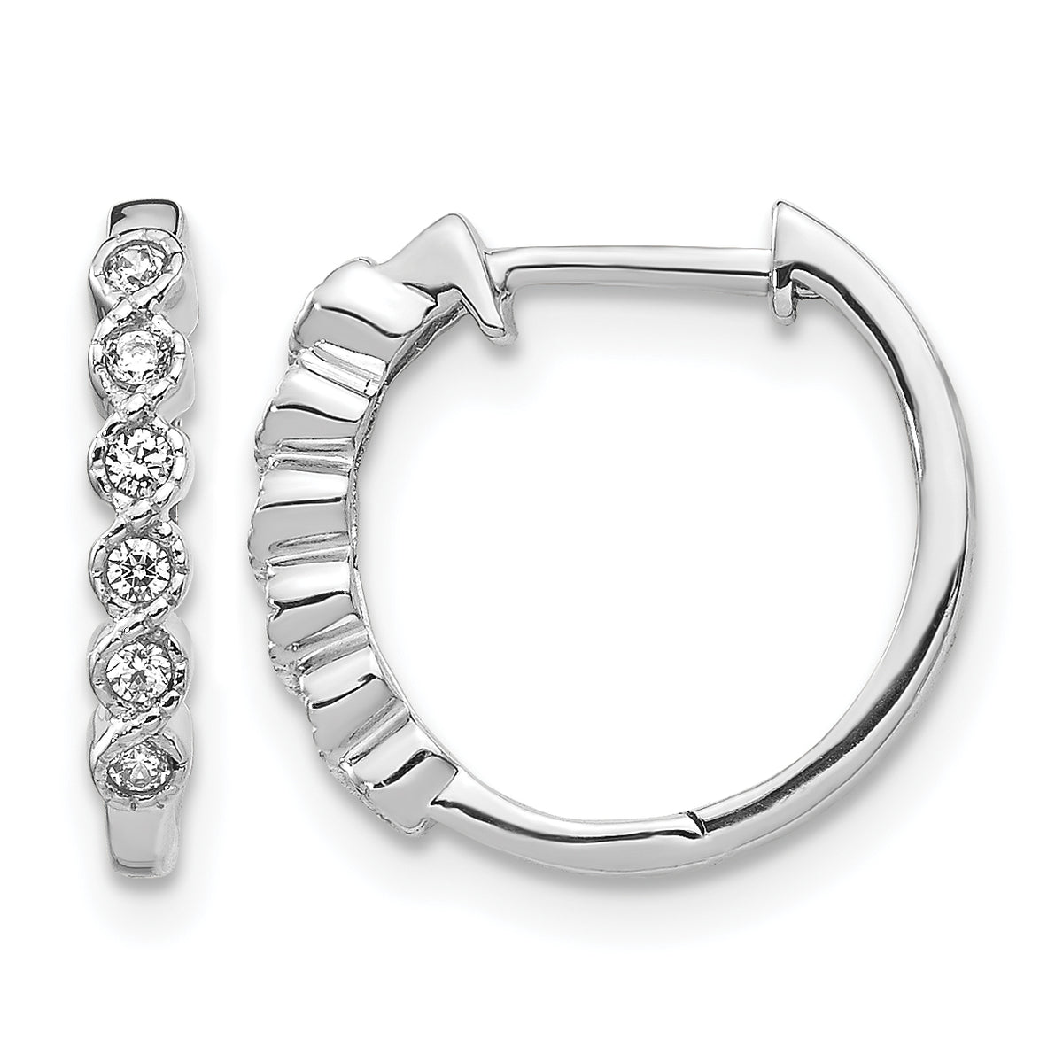 1/8 carat Diamond Round Hinged Hoop Earrings - 14k White Gold / Diamond