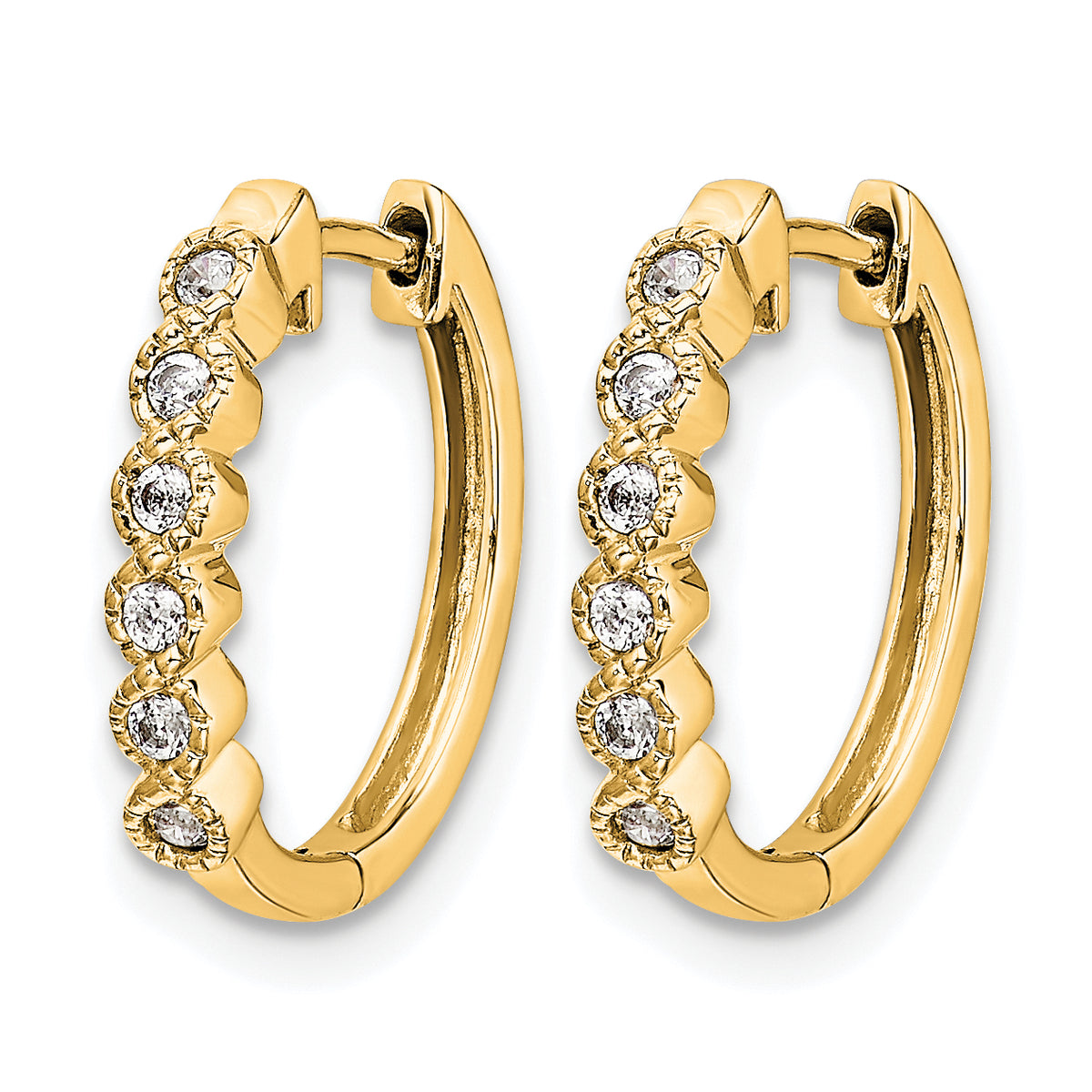 1/8 carat Diamond Round Hinged Hoop Earrings - 14k Yellow Gold / White Diamond