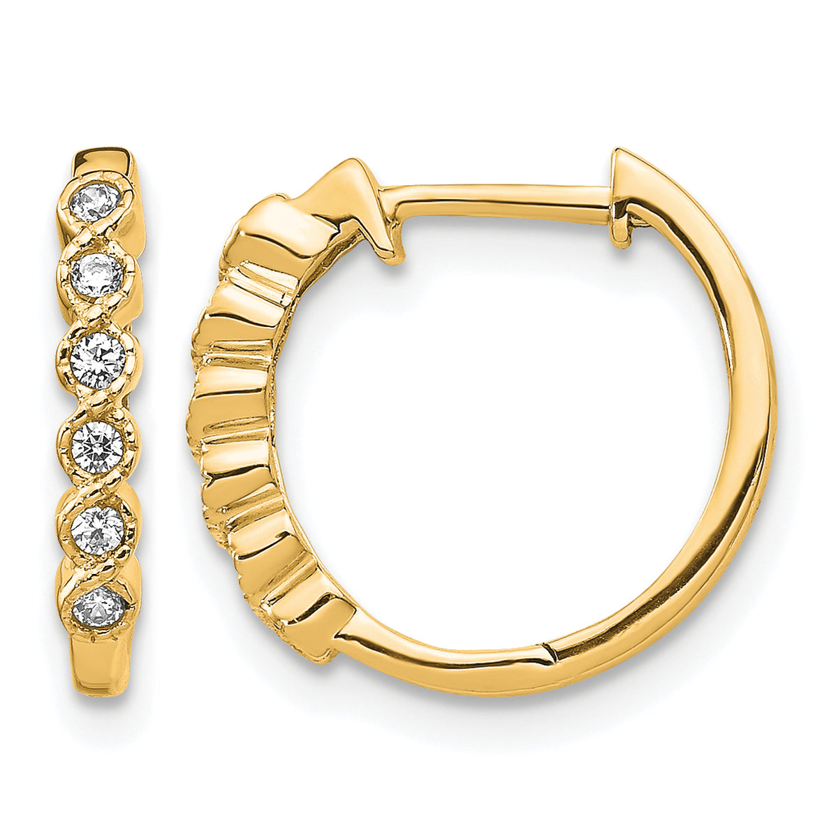 1/8 carat Diamond Round Hinged Hoop Earrings - 14k Yellow Gold / White Diamond
