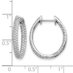14k White Gold 3-Row Diamond In/Out Hinged Hoop Earrings, shown with a ruler for scale - 1-1/4 ctw.