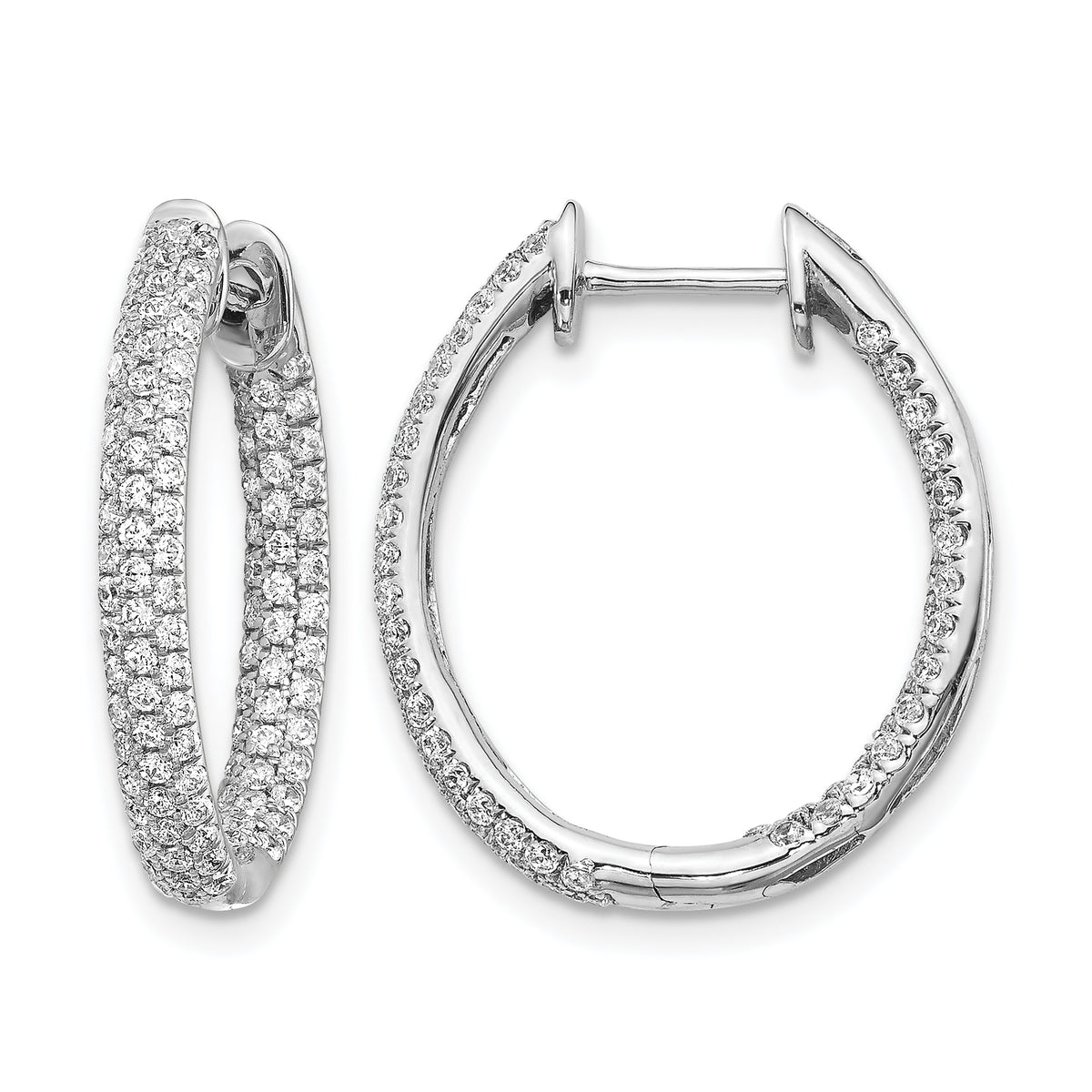 14k White Gold 3-Row Diamond In/Out Hinged Hoop Earrings - 1-1/4 ctw.