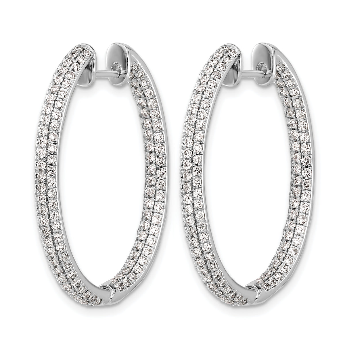 14k White Gold 3-Row Diamond In/Out Hinged Hoop Earrings, view 2 - 2-1/5 ctw.