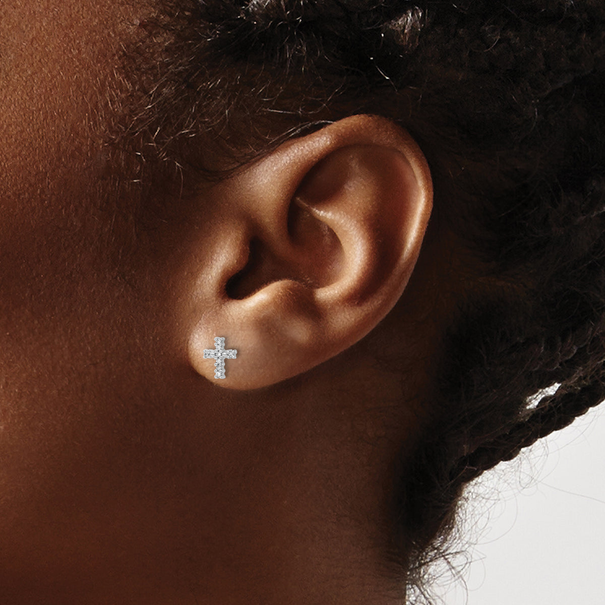Diamond Cross Post Earrings - 10k White Gold