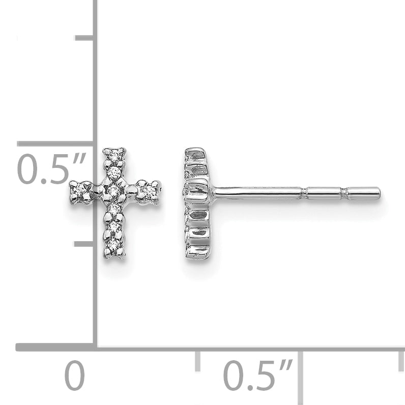 Diamond Cross Post Earrings - 10k White Gold