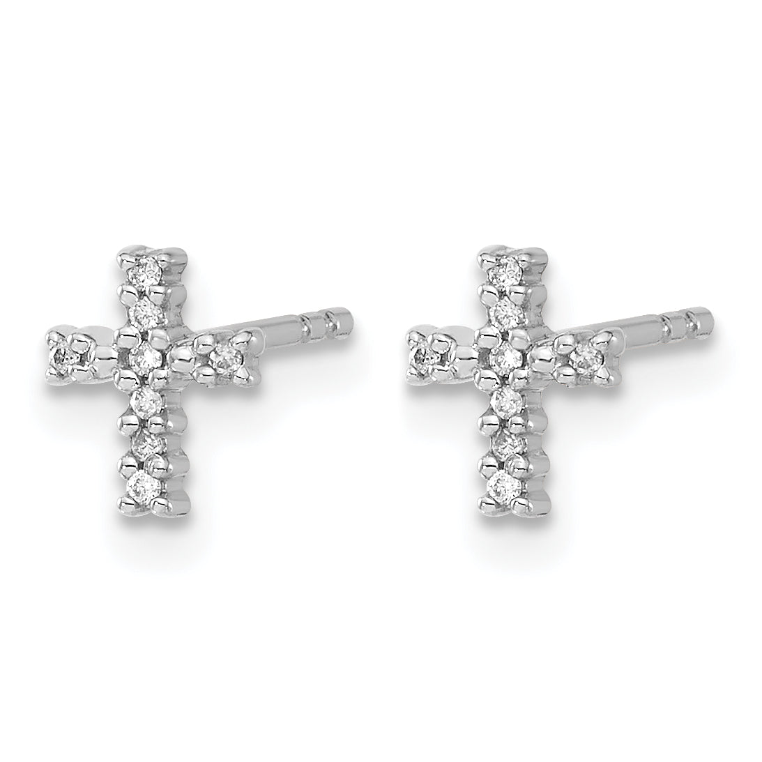 Diamond Cross Post Earrings - 14k White Gold