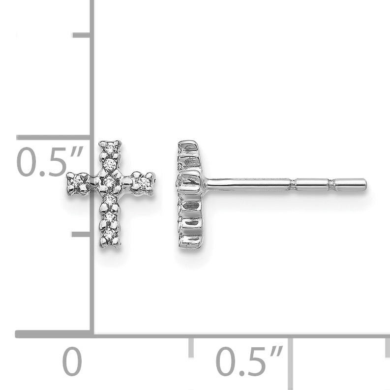 Diamond Cross Post Earrings - 14k White Gold