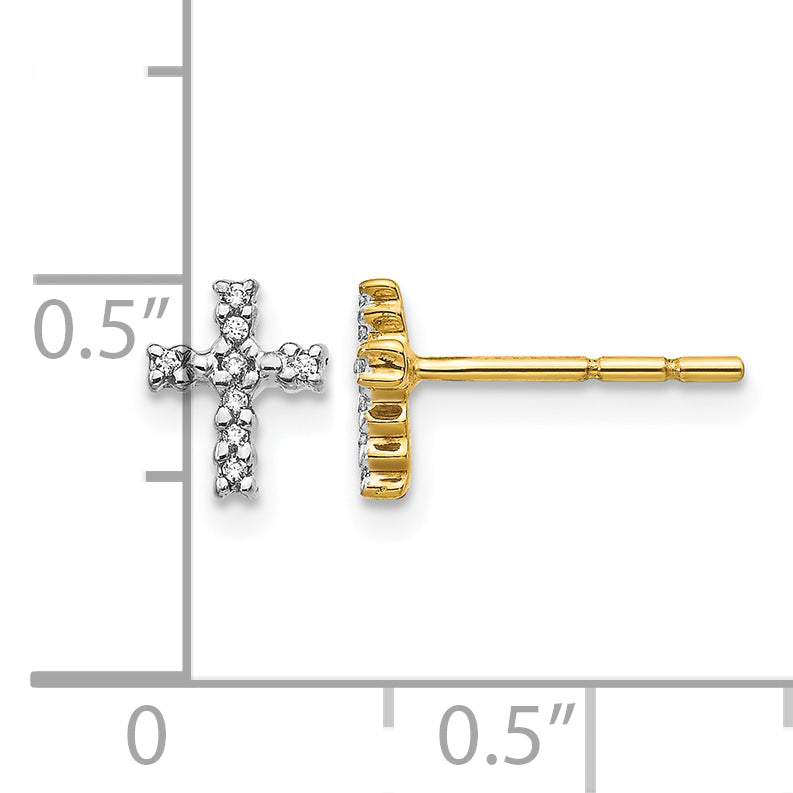 Diamond Cross Post Earrings - 14k Gold with White Rhodium