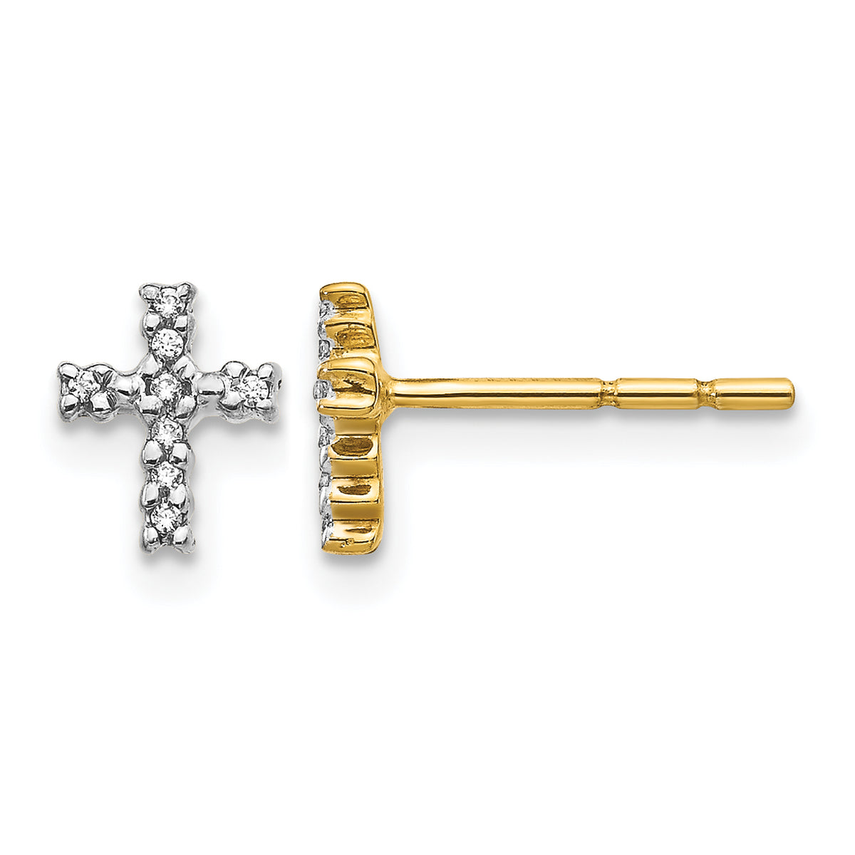 Diamond Cross Post Earrings - 14k Gold with White Rhodium