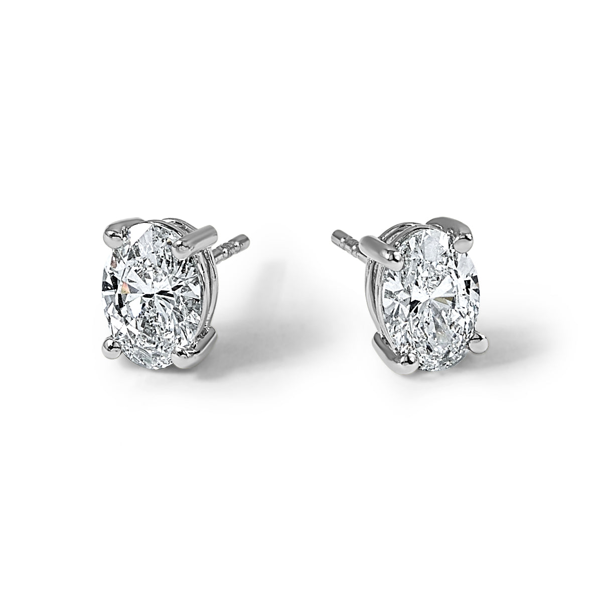 Lab Grown Diamond Oval Solitaire Earrings - 14k White Gold / 2 ctw. / VS+ F+