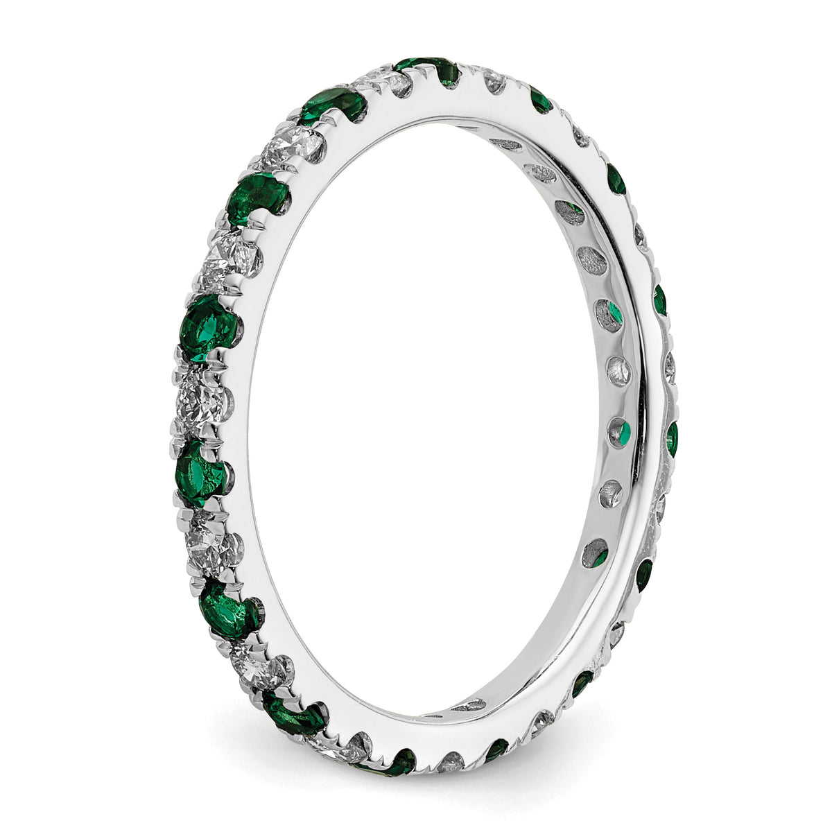 Lab Grown Diamond & Created Emerald Eternity Band - 14k White Gold / 1/2 ctw. / 4