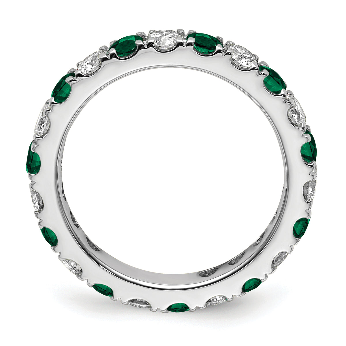 Lab Grown Diamond & Created Emerald Eternity Band - 14k White Gold / 1 ctw. / 4