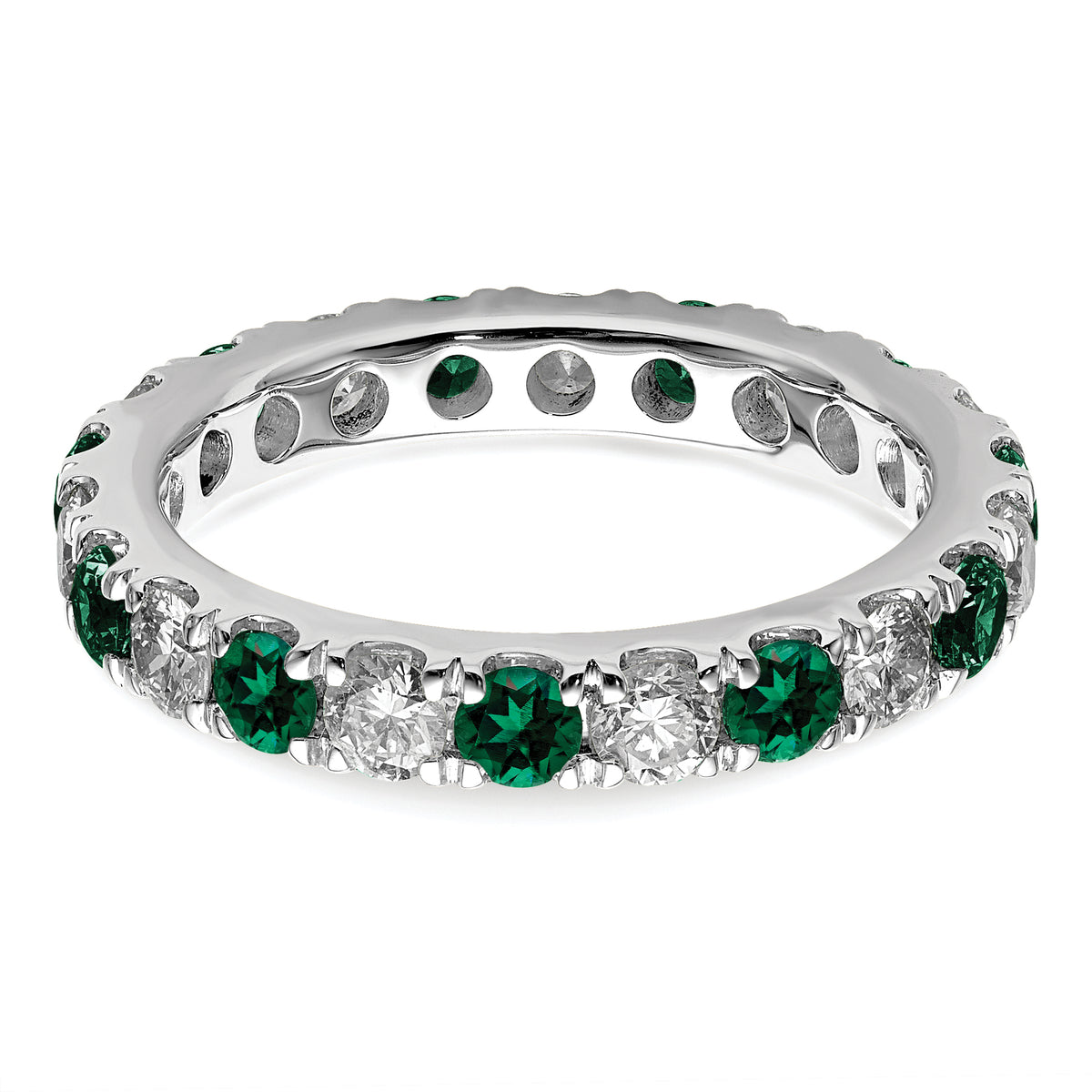 Lab Grown Diamond & Created Emerald Eternity Band - 14k White Gold / 1 ctw. / 4