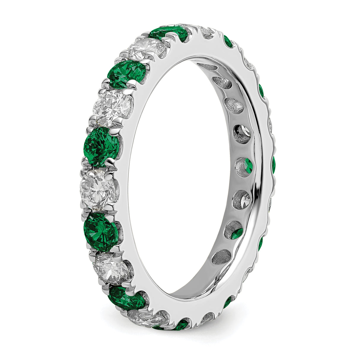 Lab Grown Diamond & Created Emerald Eternity Band - 14k White Gold / 1 ctw. / 4