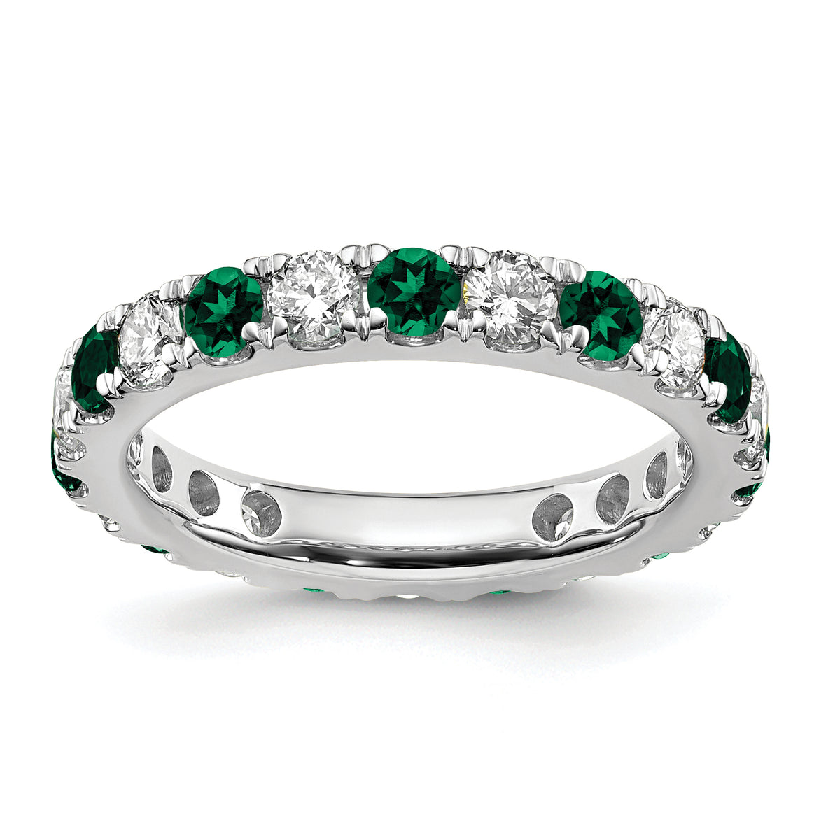 Lab Grown Diamond & Created Emerald Eternity Band - 14k White Gold / 1 ctw. / 4
