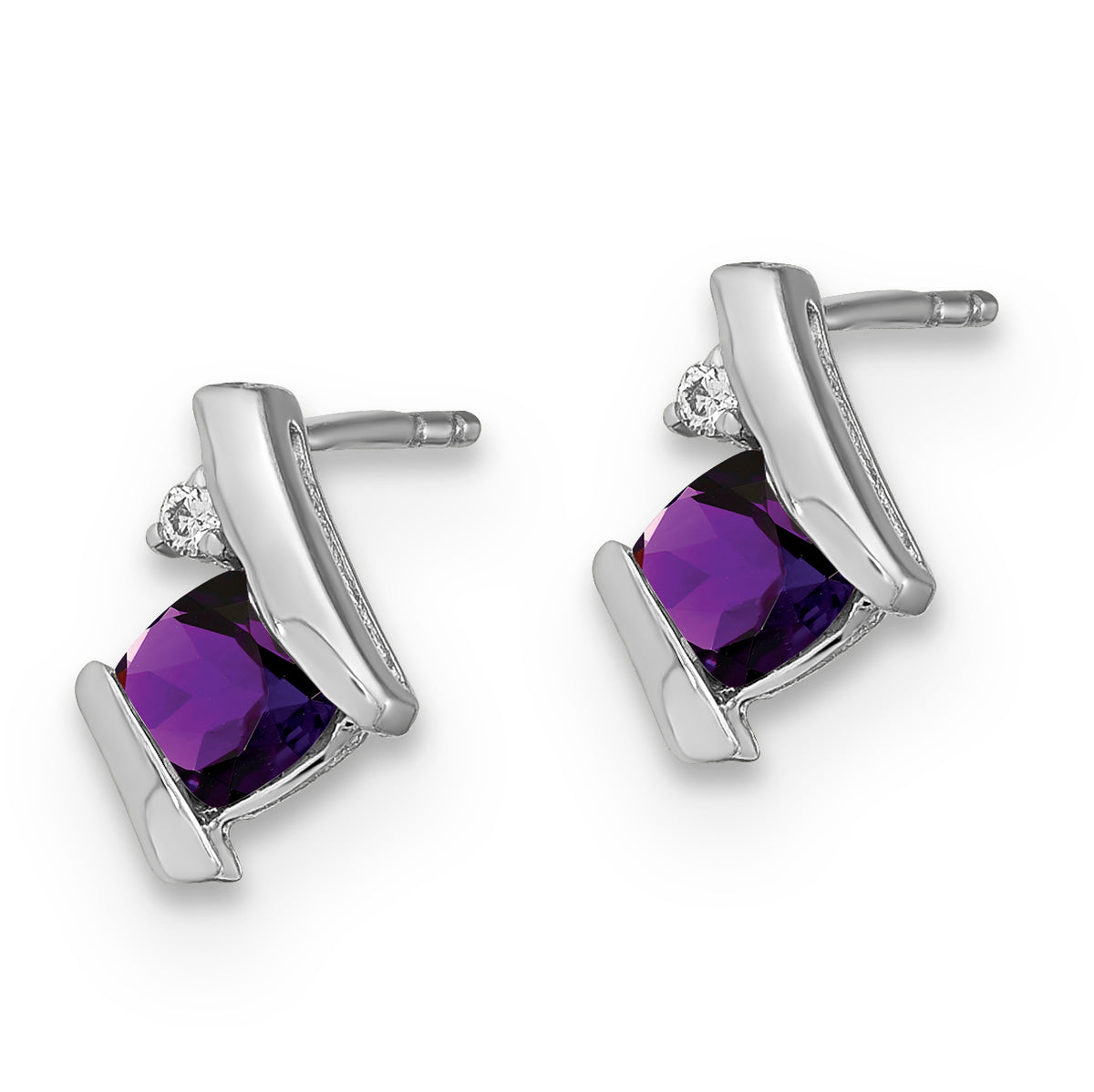 Gemstone & Diamond Earrings - 10k White Gold / Amethyst / Purple