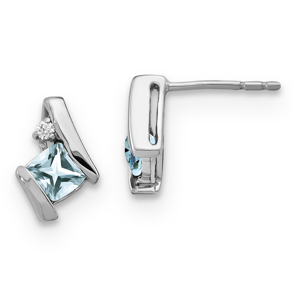 Gemstone & Diamond Earrings - 10k White Gold / Aquamarine / Blue#10k White Gold_Aquamarine_Blue